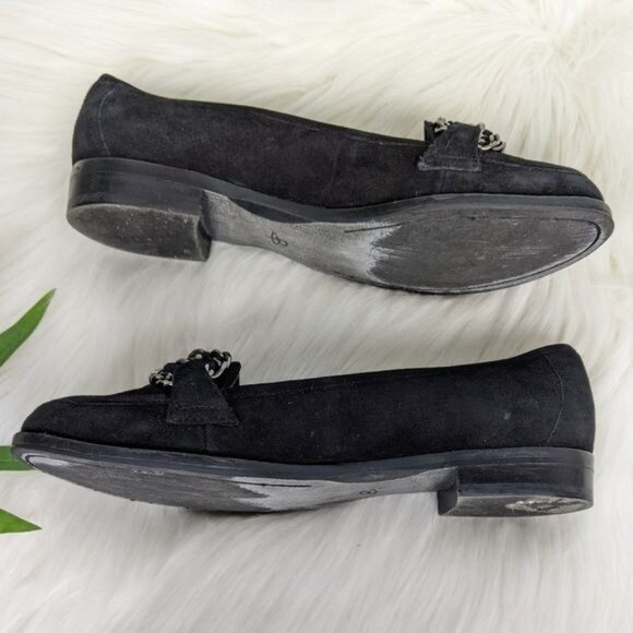 Black Suede Loafers Chunky Maximalist Silver Chain 6 B Makowski Dark Academia - Picture 5 of 8
